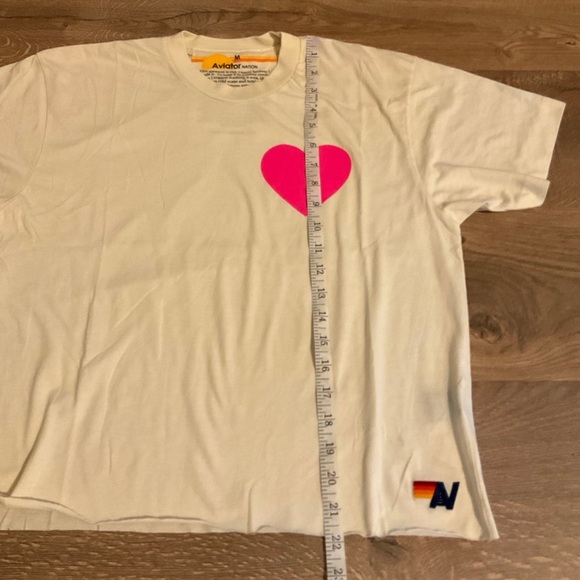 Aviator Nation Heart Print Boyfriend Tee in vintage white and pink, M, NWT! - Picture 8 of 9